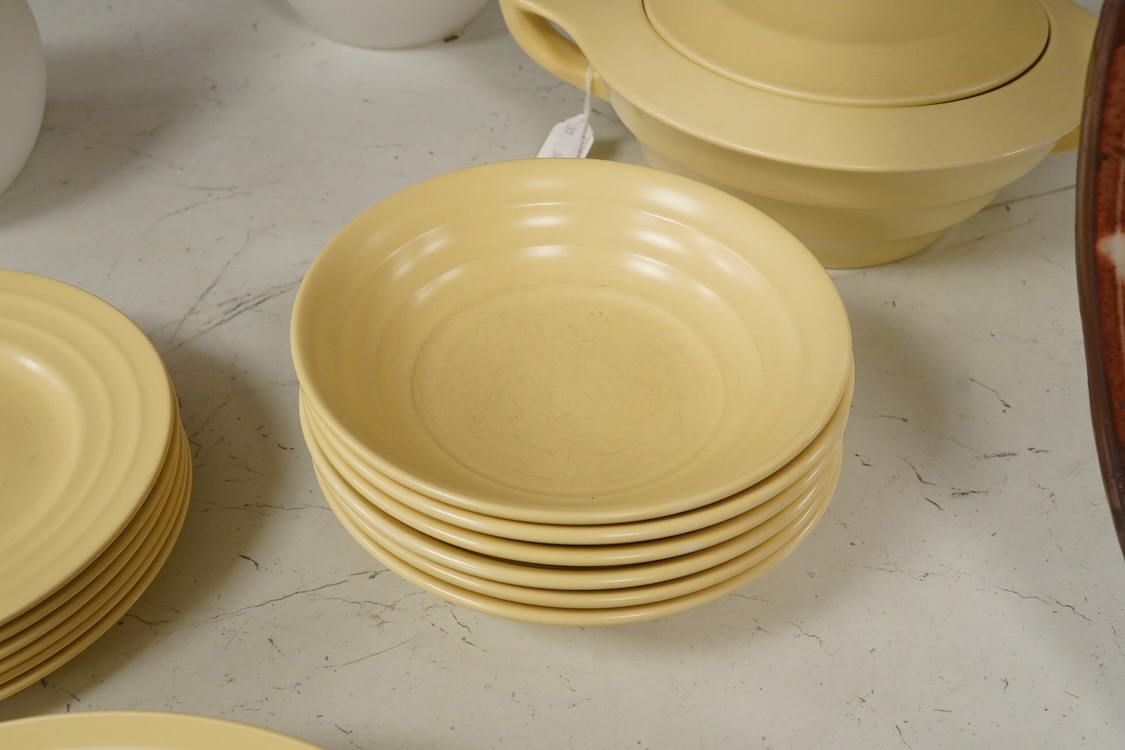 A part-set of Keith Murray Wedgwood dinnerware in matt straw, six-place setting including covered tureen (19)